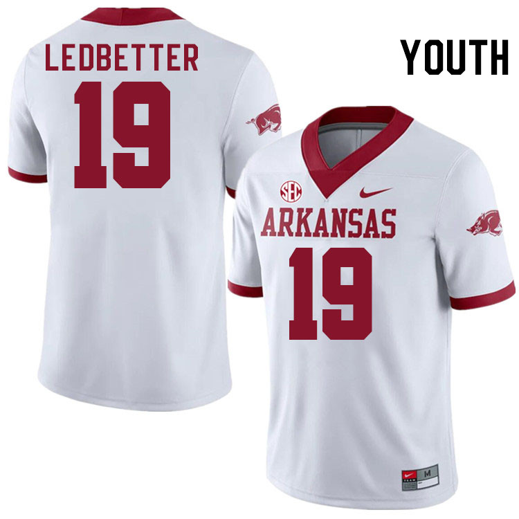 Youth #19 Austin Ledbetter Arkansas Razorbacks College Football Jerseys Stitched-Alternate White